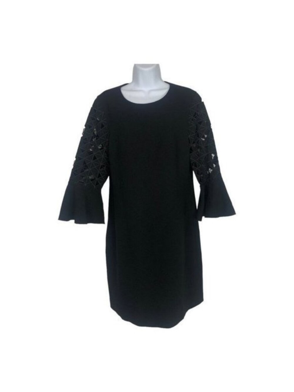 Elie Tahari Womens Black Bell Sleeve Dress US Size 10 Laser Cut Details Chic